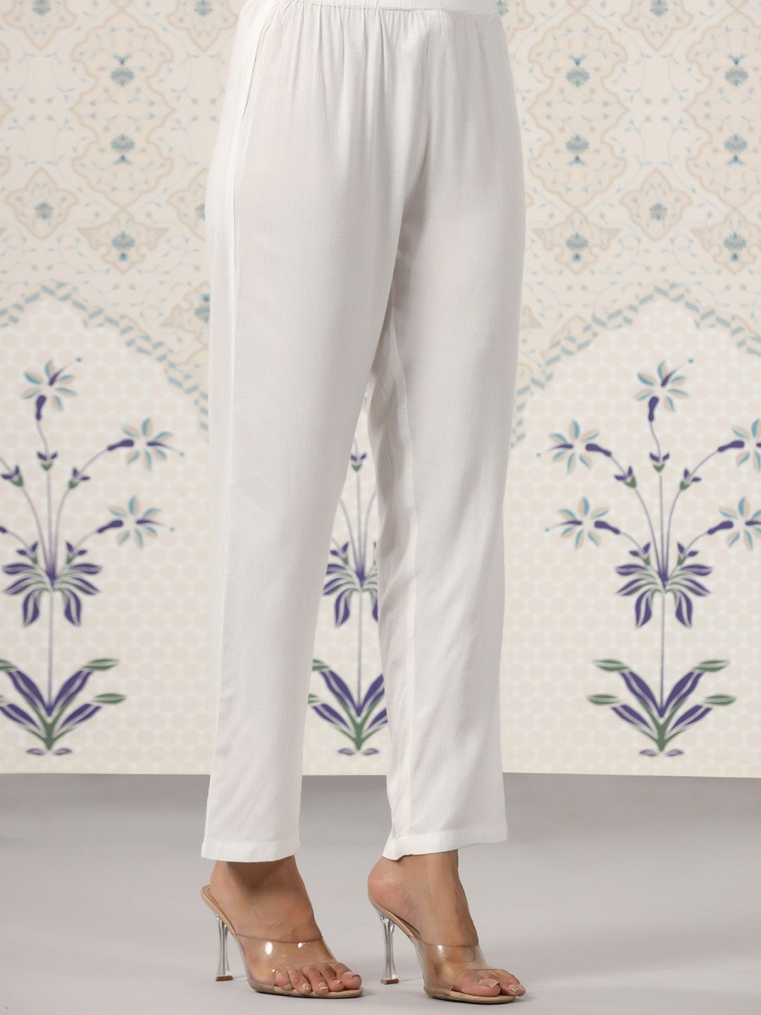 Dhiyona OD  Ethnic Motif Printed Tie Up Neck A-Line Kurta With Trousers