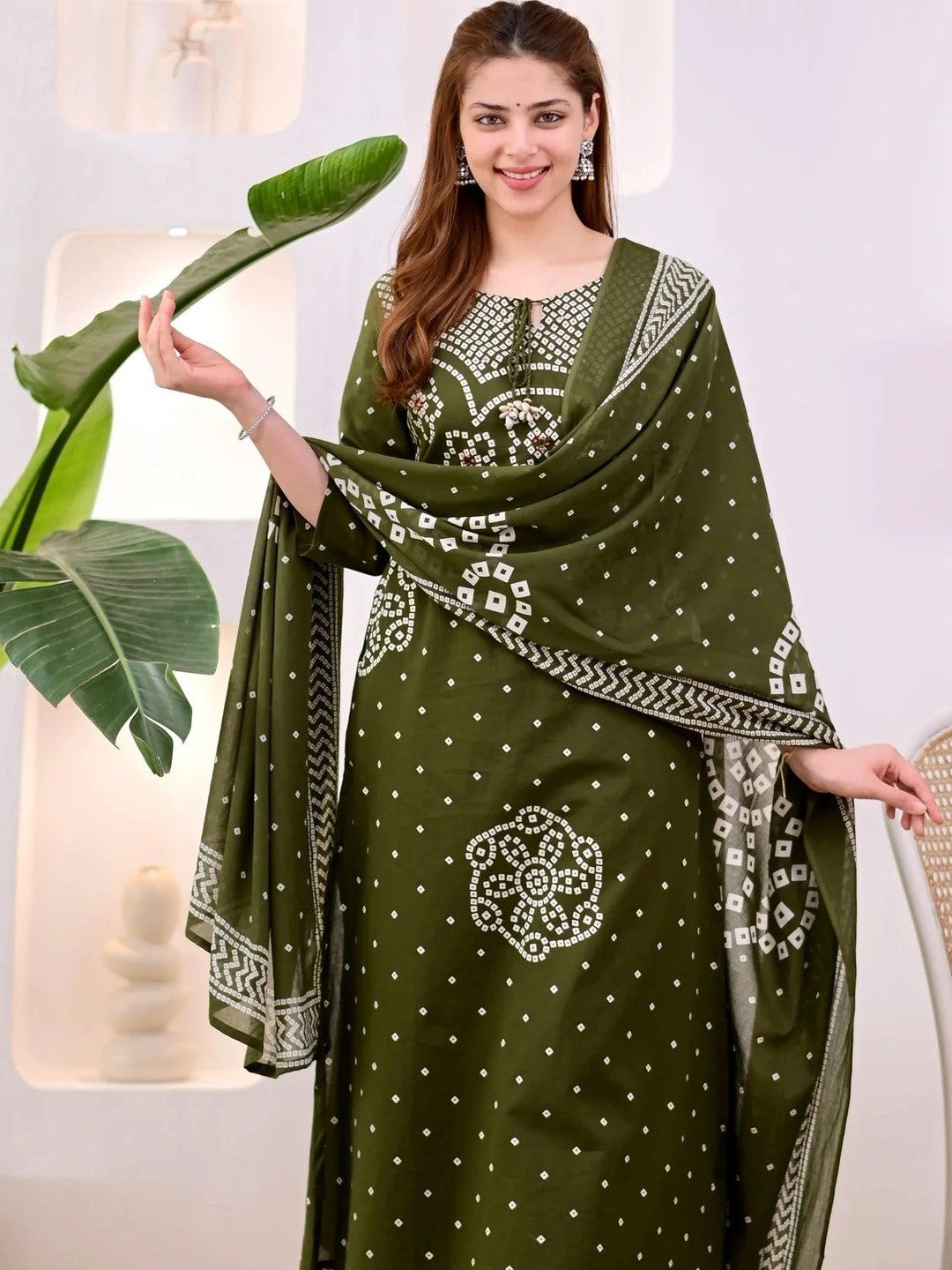 Women Ethnic Motifs Printed Regular Pure Cotton Kurta with Trousers & With Dupatta