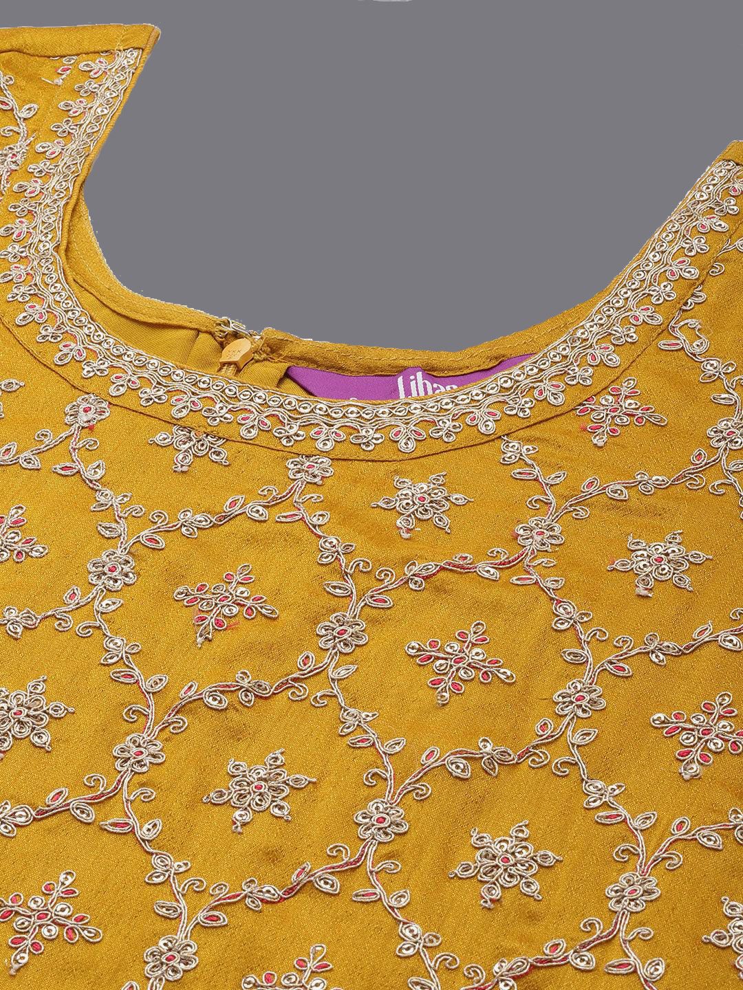 Dhiyona LL Floral Embroidered Sequinned Zari Kurta with Sharara & Dupatta