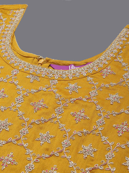 Dhiyona LL Floral Embroidered Sequinned Zari Kurta with Sharara & Dupatta