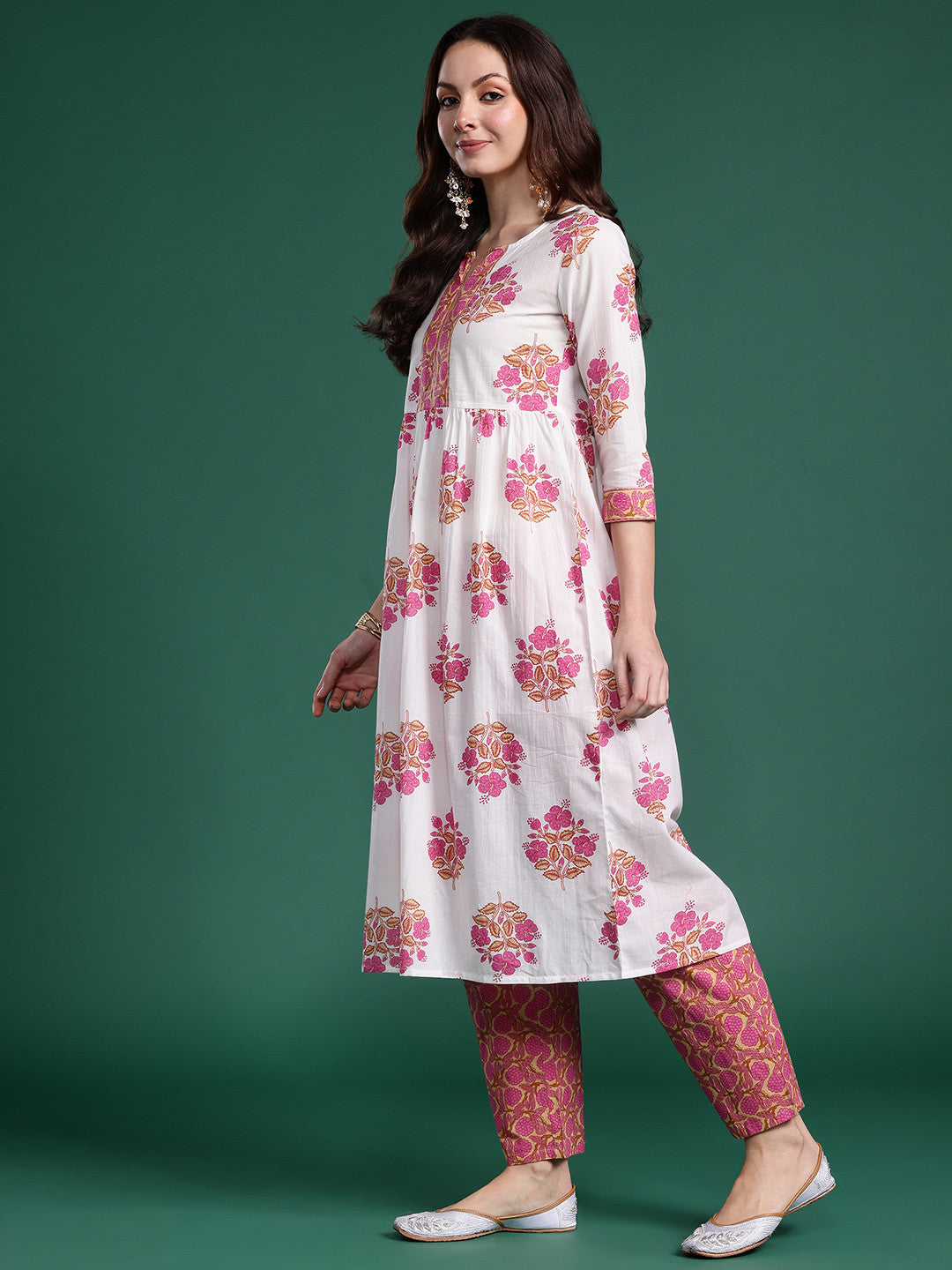 Floral Printed Pure Cotton Kurta with Trousers