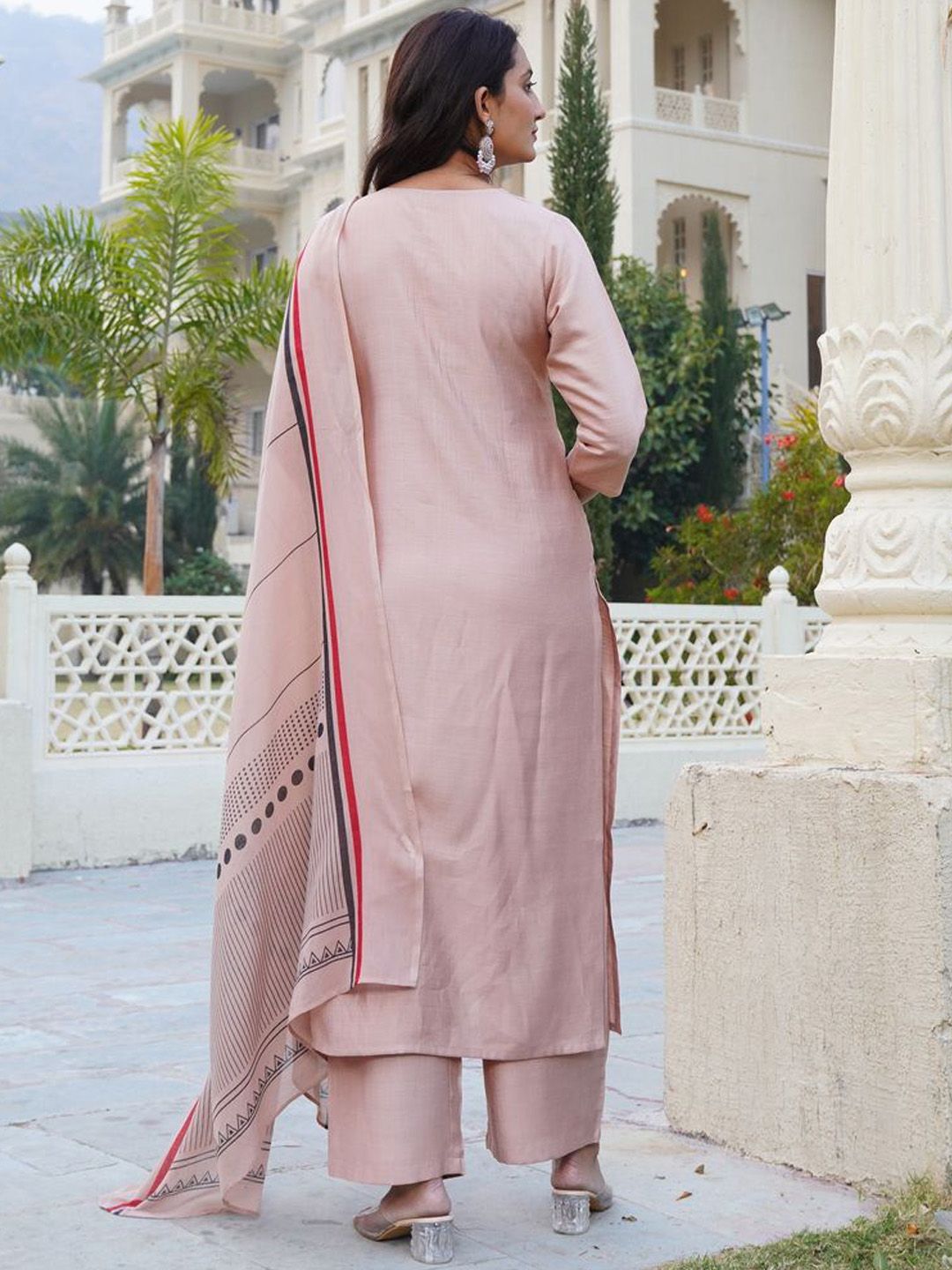 Dhiyona KL Notch Neck Straight Kurta With Palazzos And Dupatta