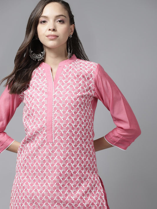Women Pink Ethnic Motifs Embroidered Regular Kurta with Palazzos