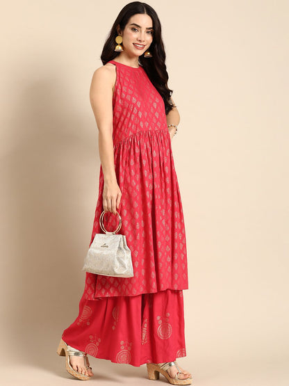 Dhiyona AN Ethnic Motifs Printed A-Line Flared Kurta with Sharara