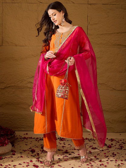 Dhiyona PD Women Embroidered Kurta & Trousers With Dupatta