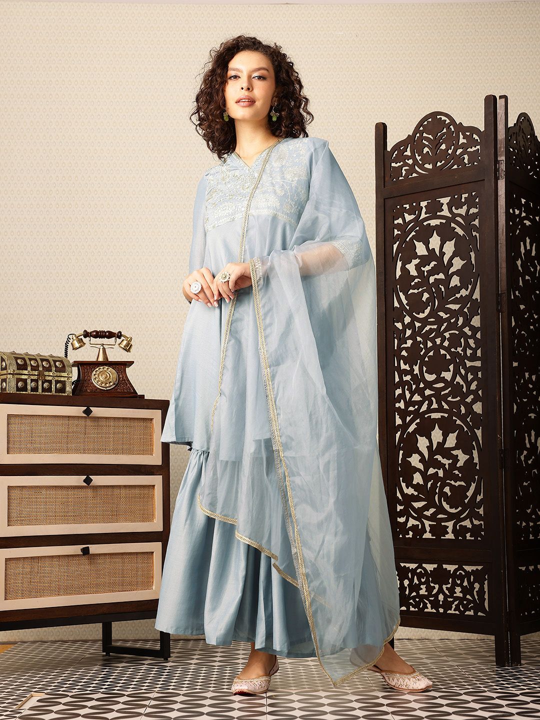 Dhiyona HOP Ethnic Motifs Yoke Design Thread Work Jashn Kurta with Sharara & Dupatta