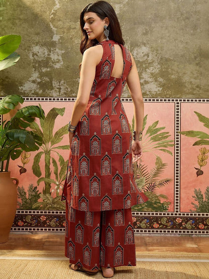 Printed Pure Cotton Halter Neck Kurta & Palazzos
