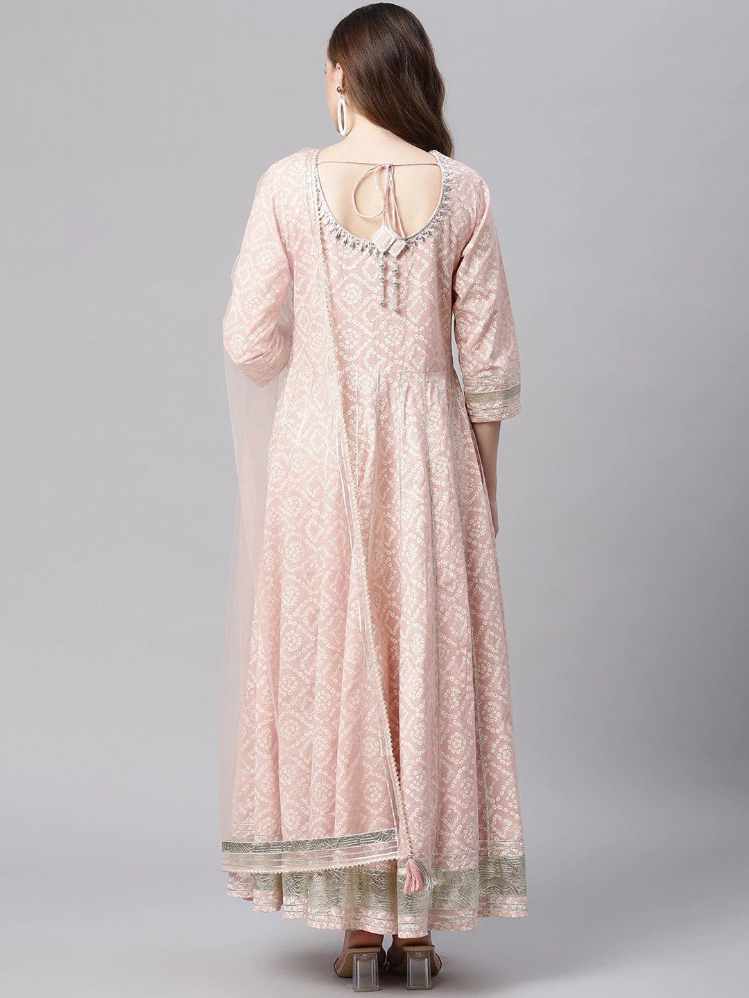 Dhiyona KL Bandhani Printed Thread Work Pure Cotton Anarkali Kurta & Trousers With Dupatta
