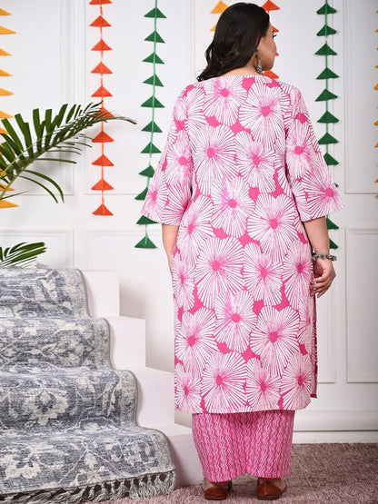 Dhiyona KL Floral Printed Pure Cotton Straight Kurta & Trousers With Dupatta