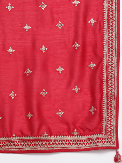 Women Red Ethnic Motifs Yoke Design Kurta with Trousers & With Dupatta