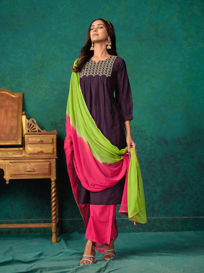 Embroidered Kurta Set With Dupatta