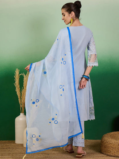 Embroidered Straight Kurta With Trouser Set