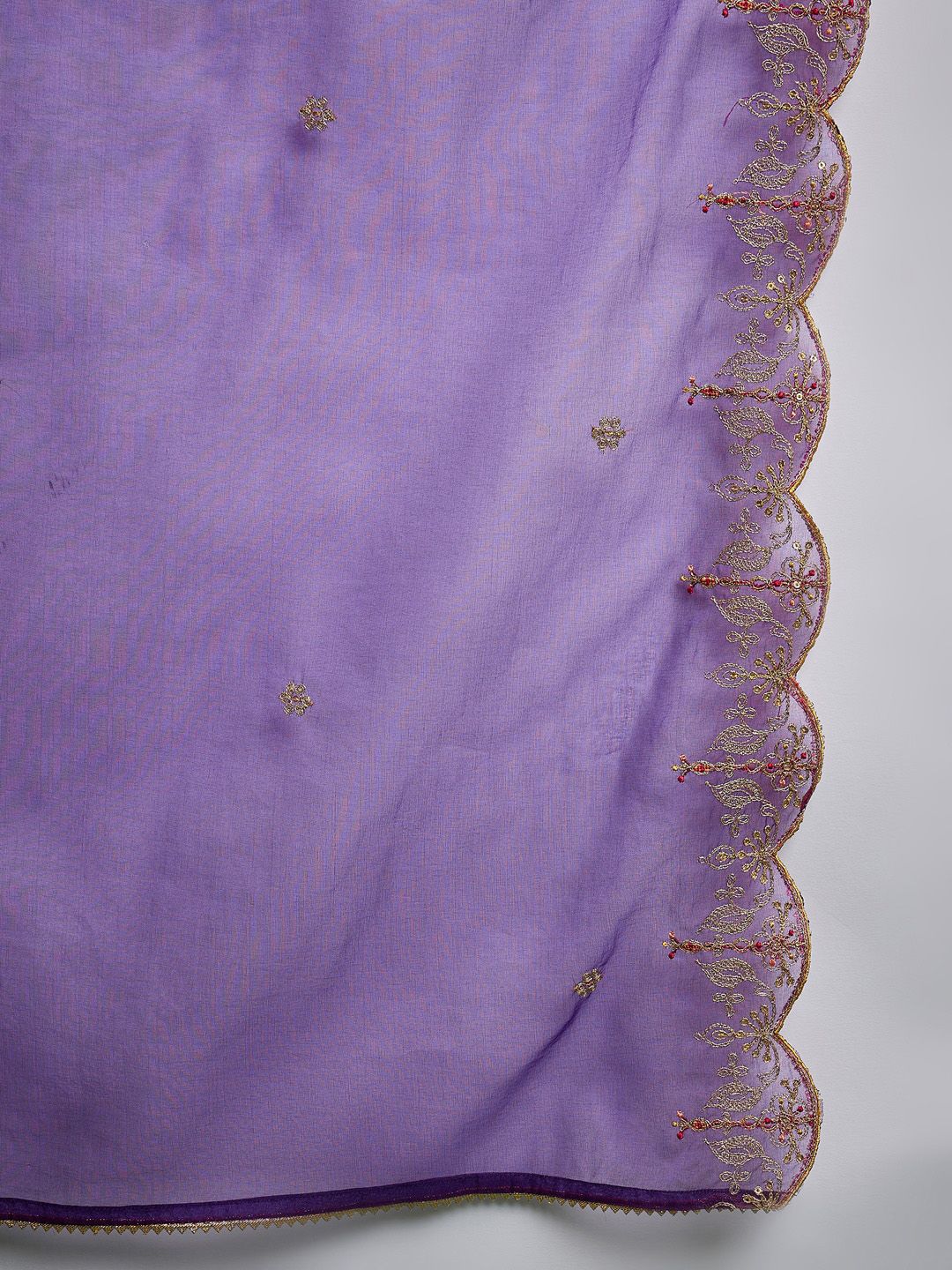 Dhiyona SN Purple Ethnic Motifs Embroidered A-Line Kurta With Palazzo & Dupatta