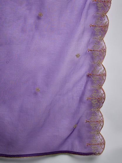 Dhiyona SN Purple Ethnic Motifs Embroidered A-Line Kurta With Palazzo & Dupatta