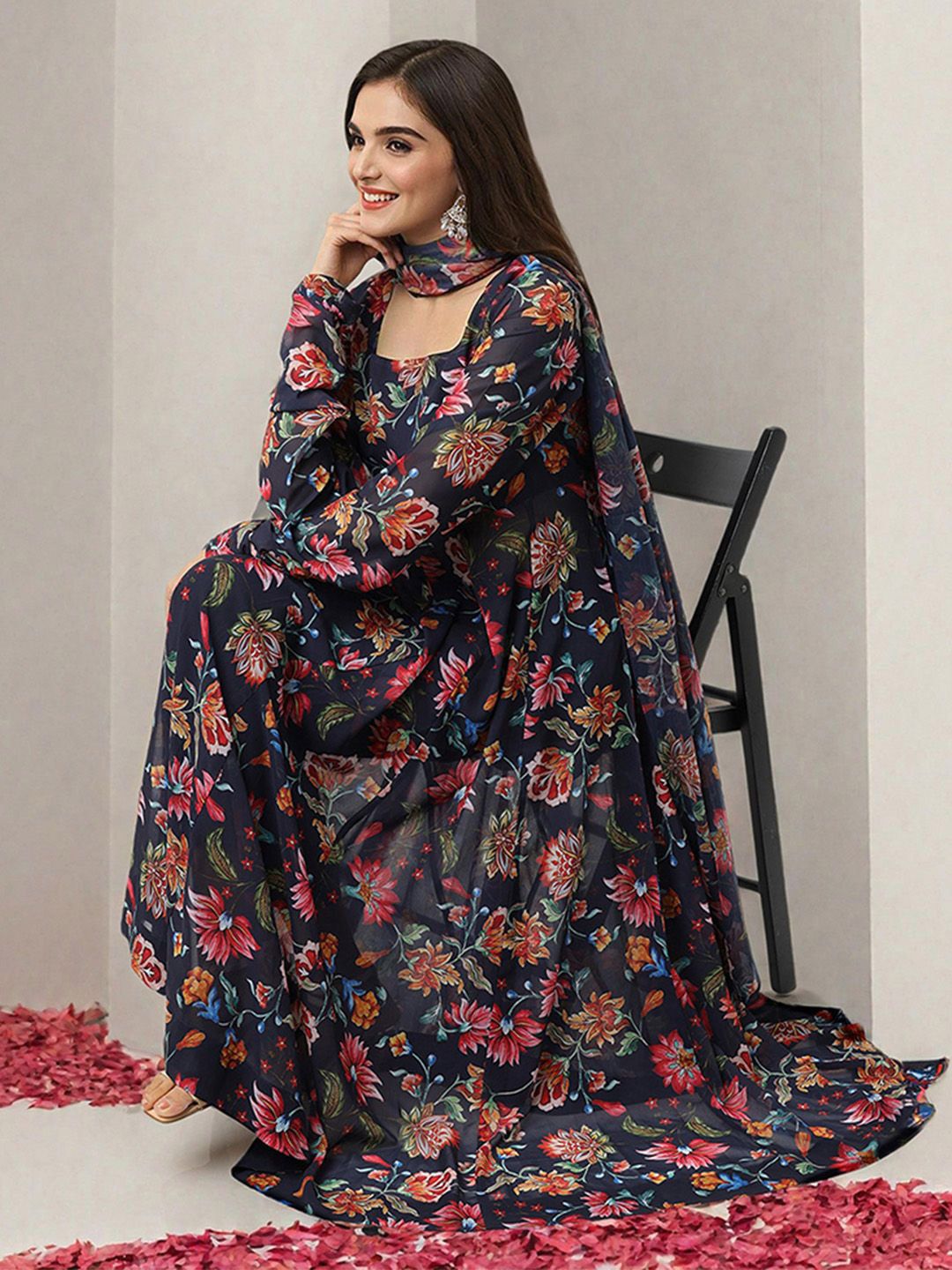 Dhiyona IS Women's Women Floral Printed Regular Kurta with Trousers & With Dupatta