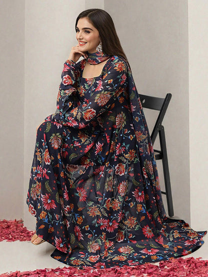 Dhiyona IS Women's Women Floral Printed Regular Kurta with Trousers & With Dupatta