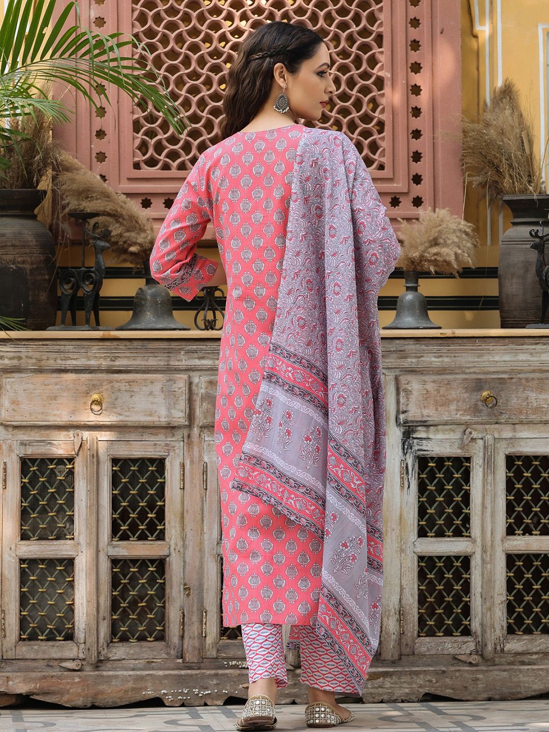 Dhiyona RR Women's Ethnic Printed Pure Cotton Kurta with Trousers & Dupatta