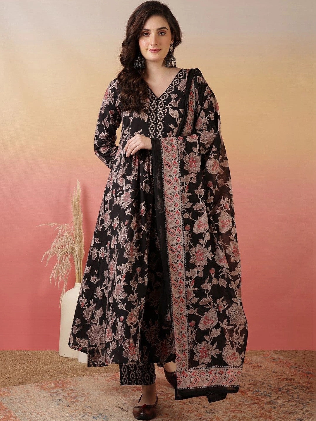 Dhiyona SN Women Floral Printed Regular Pure Cotton Kurta with Trousers & With Dupatta
