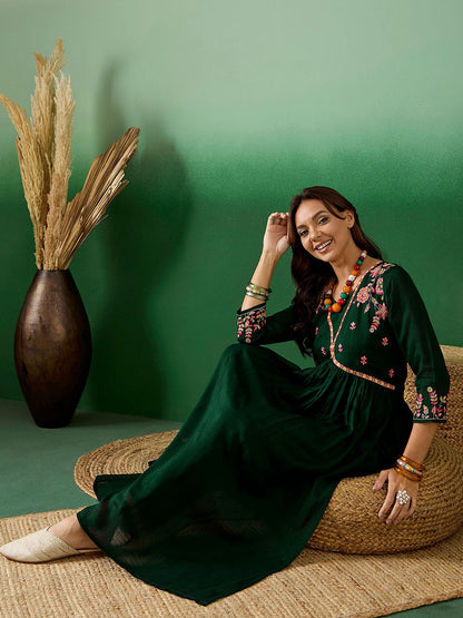 Embroidered A-Line Pleated Kurta With Trouser