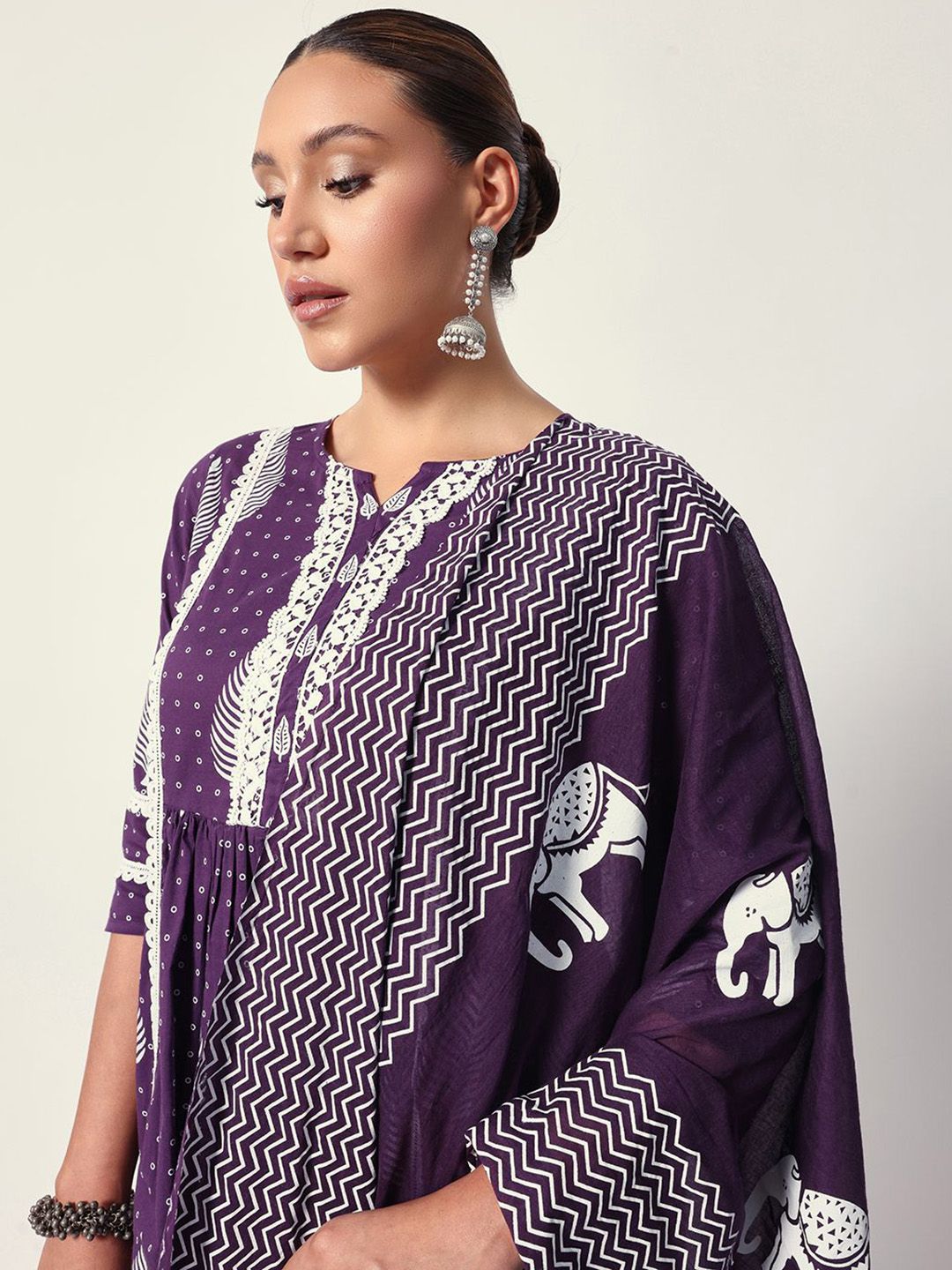 Dhiyona IS Women's Women Ethnic Motifs Printed Regular Pure Cotton Kurta with Trousers & With Dupatta