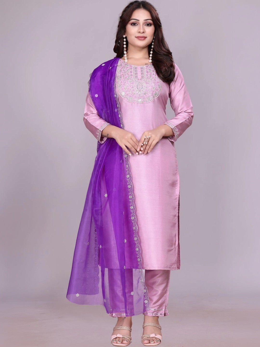 Dhiyona SN Women Ethnic Motifs Embroidered Regular Thread Work Kurta with Trousers & With Dupatta