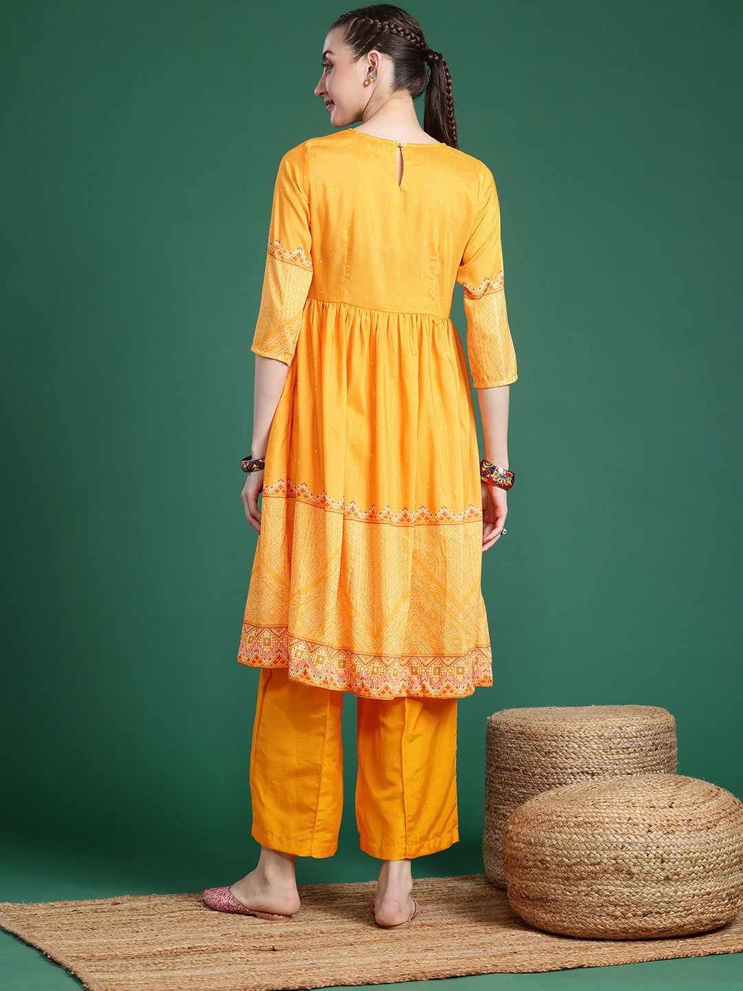 Bandhani Printed Mirror Work Kurta with Palazzos