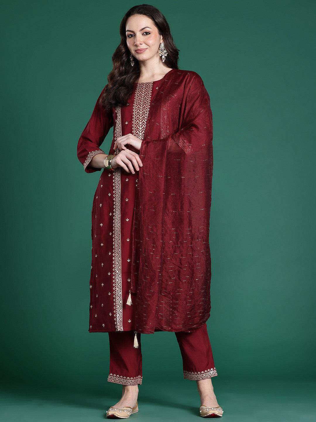Ethnic Motifs Embroidered Kurta with Trousers & Dupatta