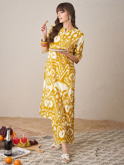 Dhiyona IE Ethnic Motifs Printed Mandarin Collar Straight Kurta With Palazzo