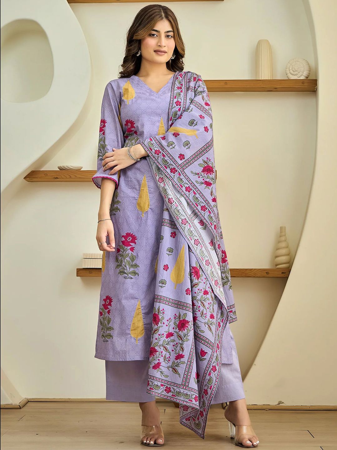 Dhiyona KL Women Floral Printed Regular Kurta with Palazzos & Dupatta