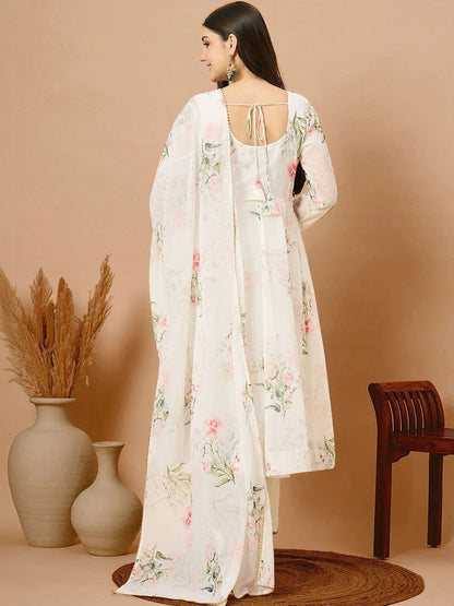 Women Floral Printed Anarkali Kurta & Trousers With Dupatta
