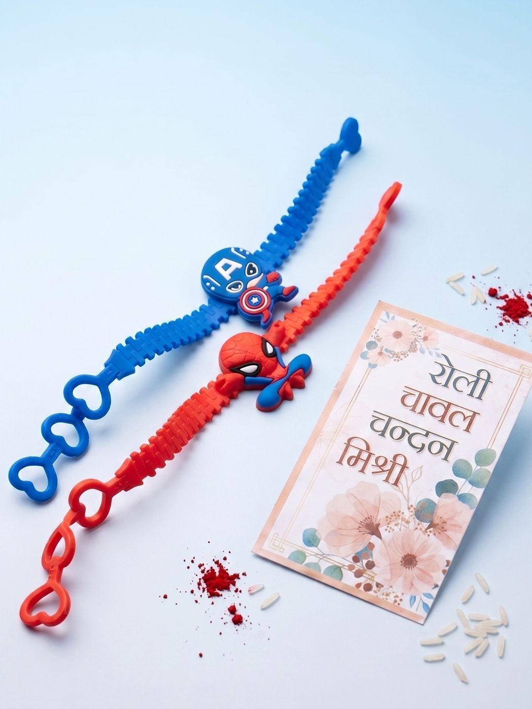 Dhiyona Set Of 2 Superhero Kids Rakhi With Roli Chawal Chandan Mishri