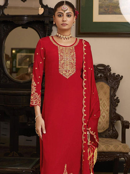 Dhiyona CH Women Ethnic Motifs Embroidered Regular Thread Work Kurta with Palazzos & With Dupatta