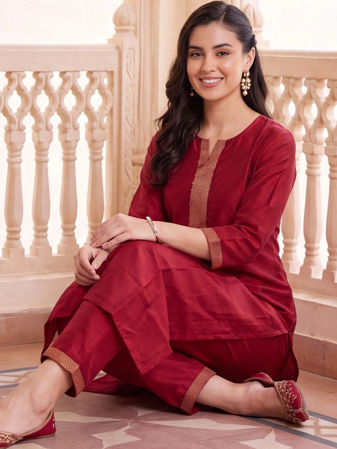 Women Regular Patchwork Kurta with Trousers