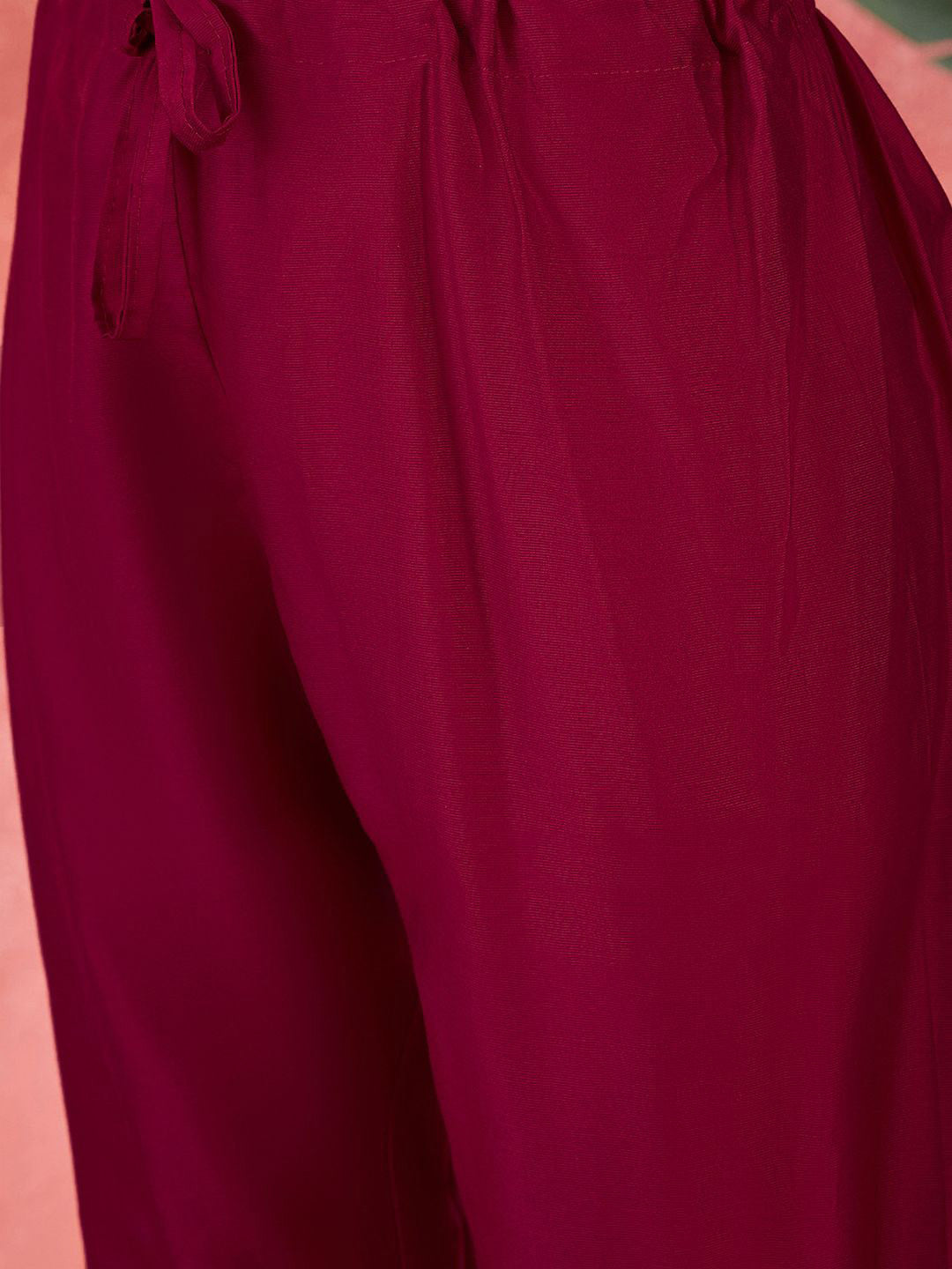 Floral Embroidered Round Neck Sequinned Straight Kurta With Trousers & Dupatta