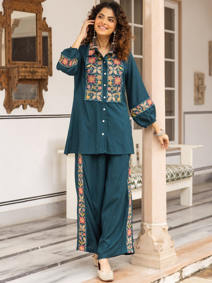Embroidered Straight Kurta With Palazzos