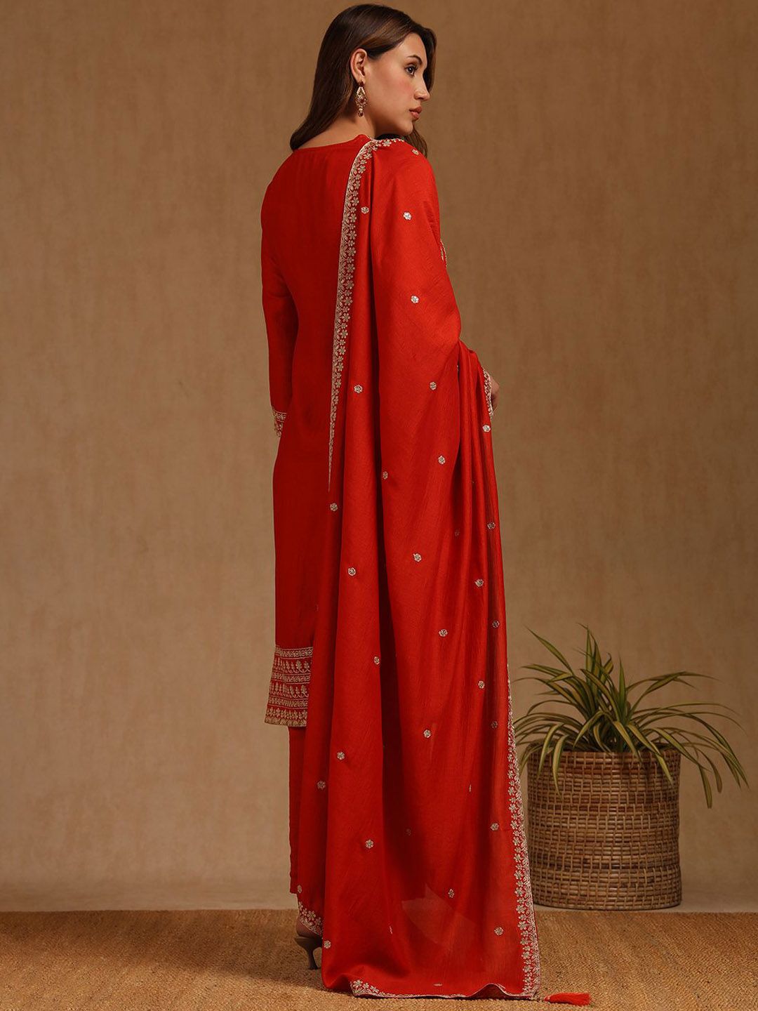 Dhiyona SO Women's Women Ethnic Motifs Embroidered Beads and Stones Kurta & Trousers With Dupatta