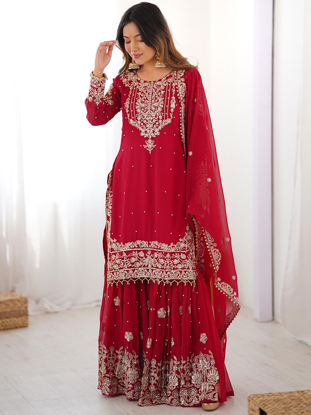 Dhiyona KL Women Ethnic Motifs Printed Kurta with Sharara & Dupatta