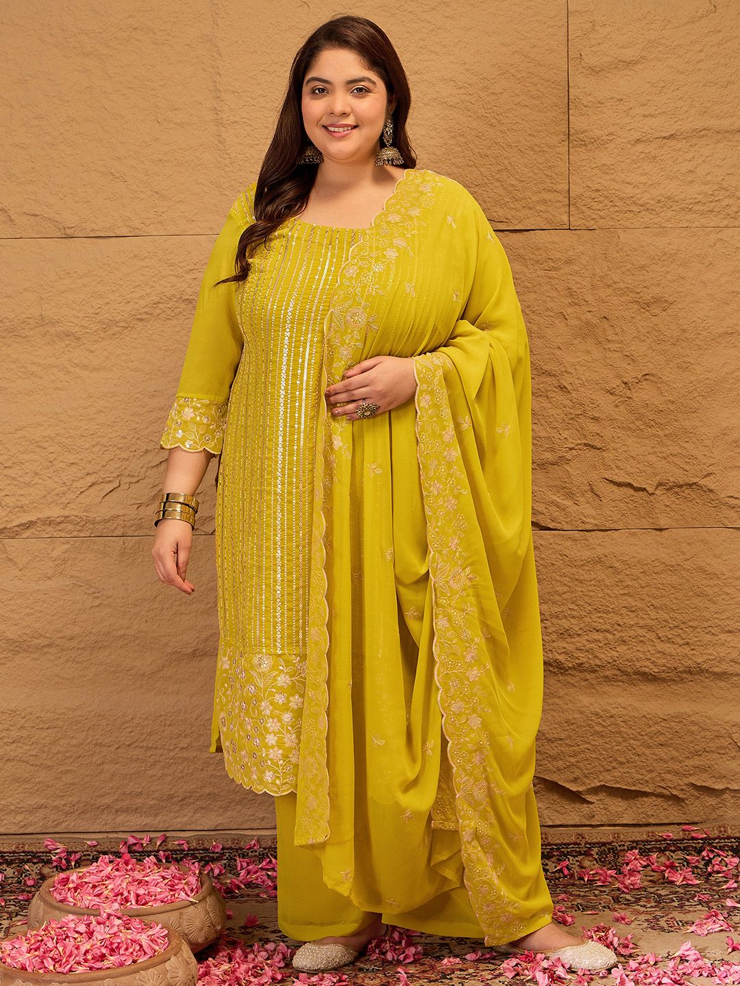 Dhiyona IN Ethnic Motifs Embroidered Georgette Kurta with Palazzos & Dupatta
