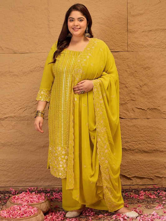 Dhiyona IN Ethnic Motifs Embroidered Georgette Kurta with Palazzos & Dupatta