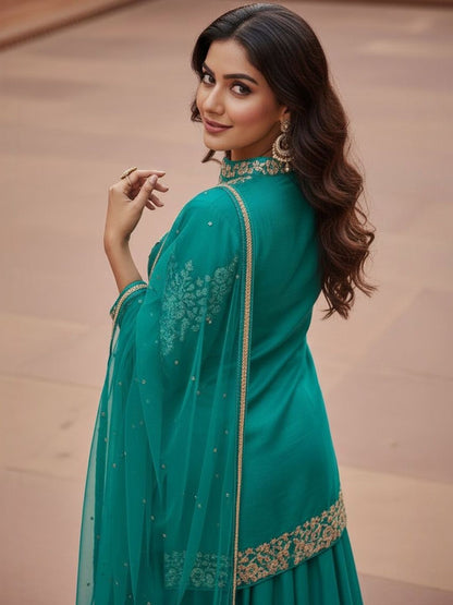 Dhiyona HOP Embroidered Mandarin Collar Kurti & Sharara Sets
