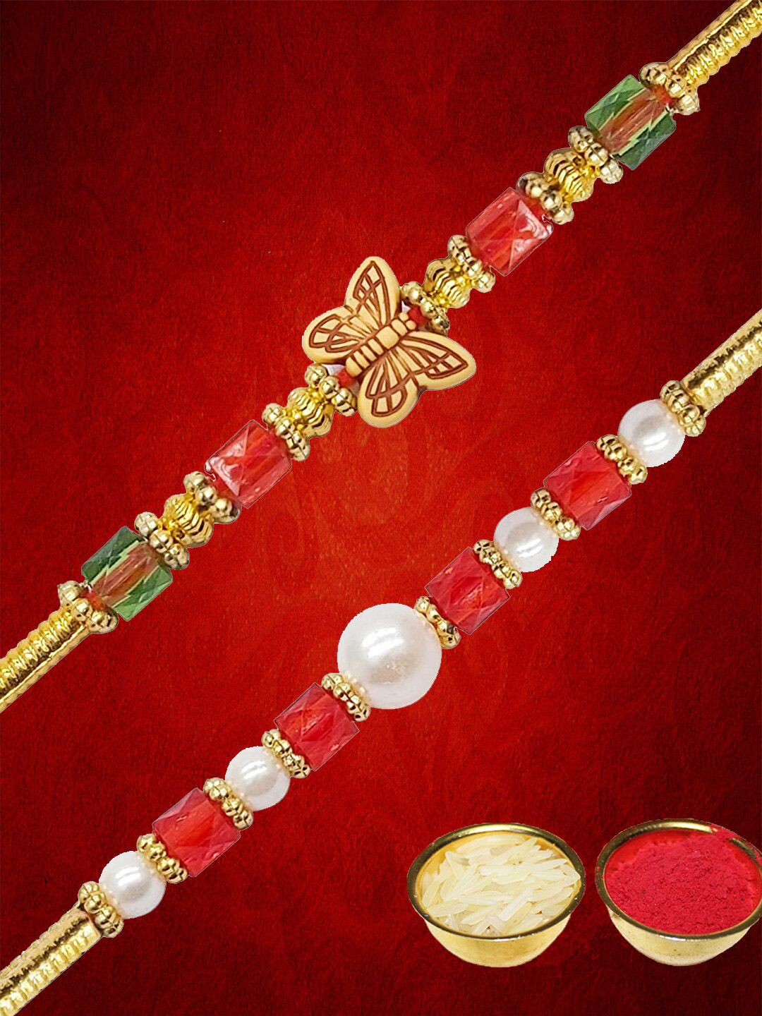 Dhiyona Unisex Set Of 2 Beaded Thread Rakhi