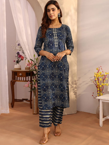 Women Ethnic Motifs Printed Regular Thread Work Kurta with Trousers