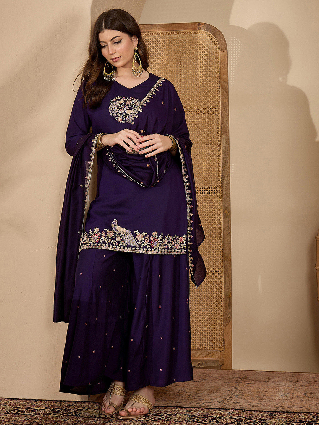 Embroidered Straight Kurta With Trouser & Dupatta