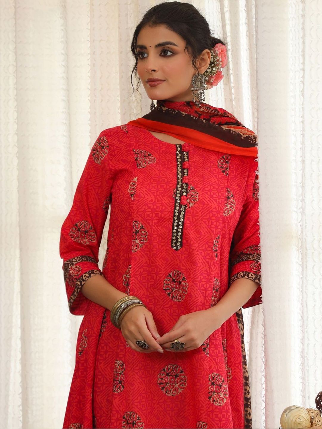 Dhiyona RR Women's Ethnic Motifs Printed Regular Pure Cotton Kurta with Trousers & With Dupatta