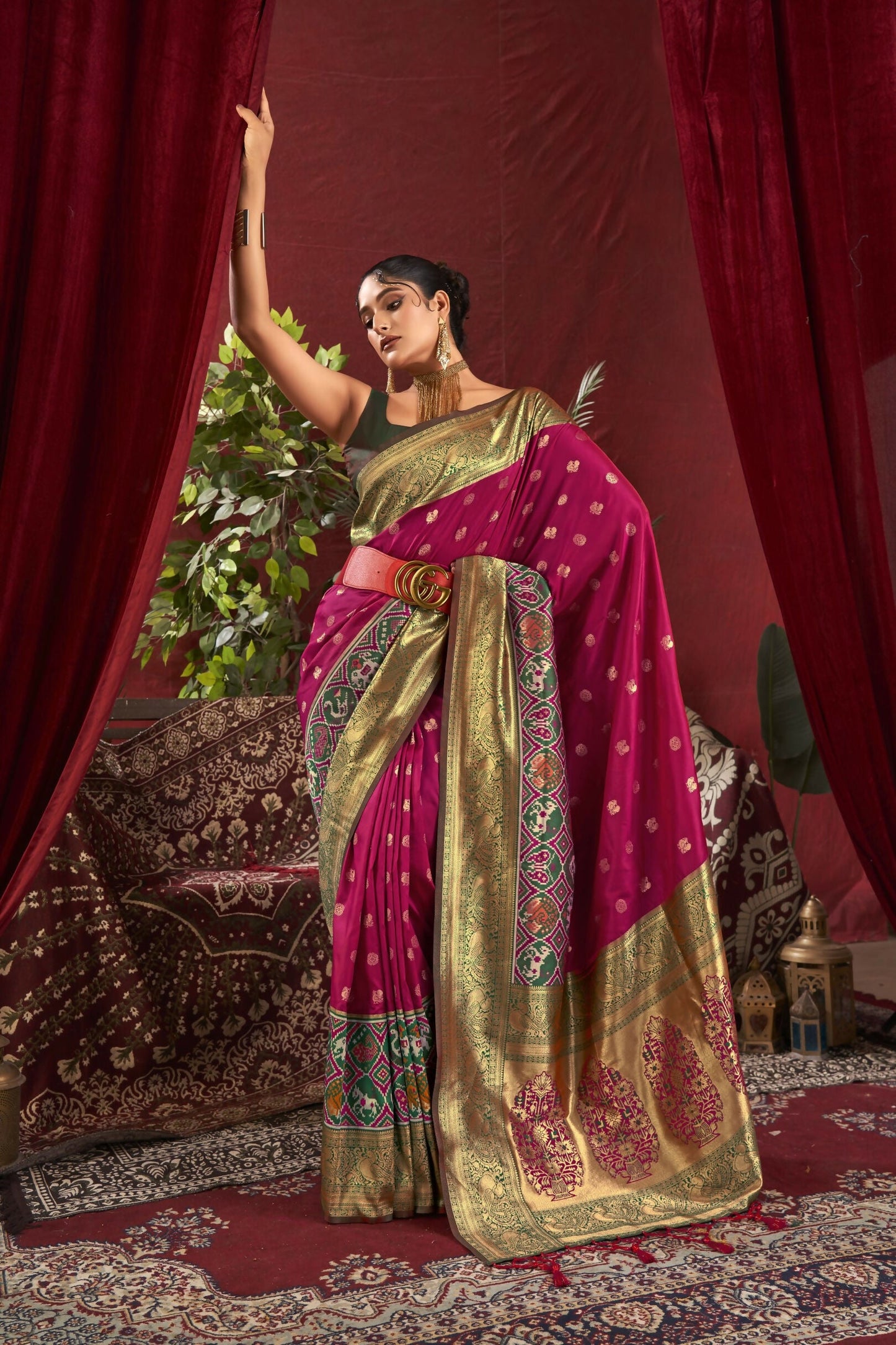 Women Paithani Nidhi Wine Saree With Unstiched Blouse