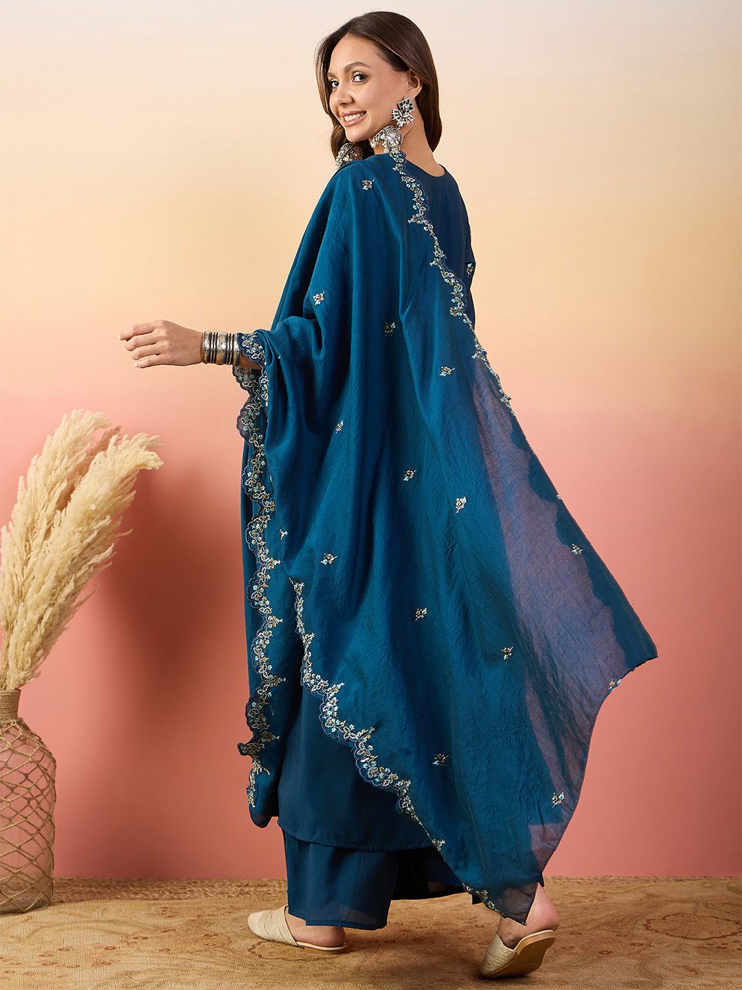 Dhiyona SN Embroidered Kurta With Palazzos & Dupatta