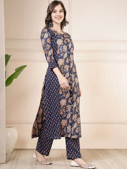 Women Floral Printed Regular Pure Cotton Kurta with Trousers & With Dupatta