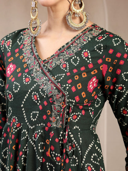 Printed Cotton V-Neck Kurta & Palazzos With Dupatta