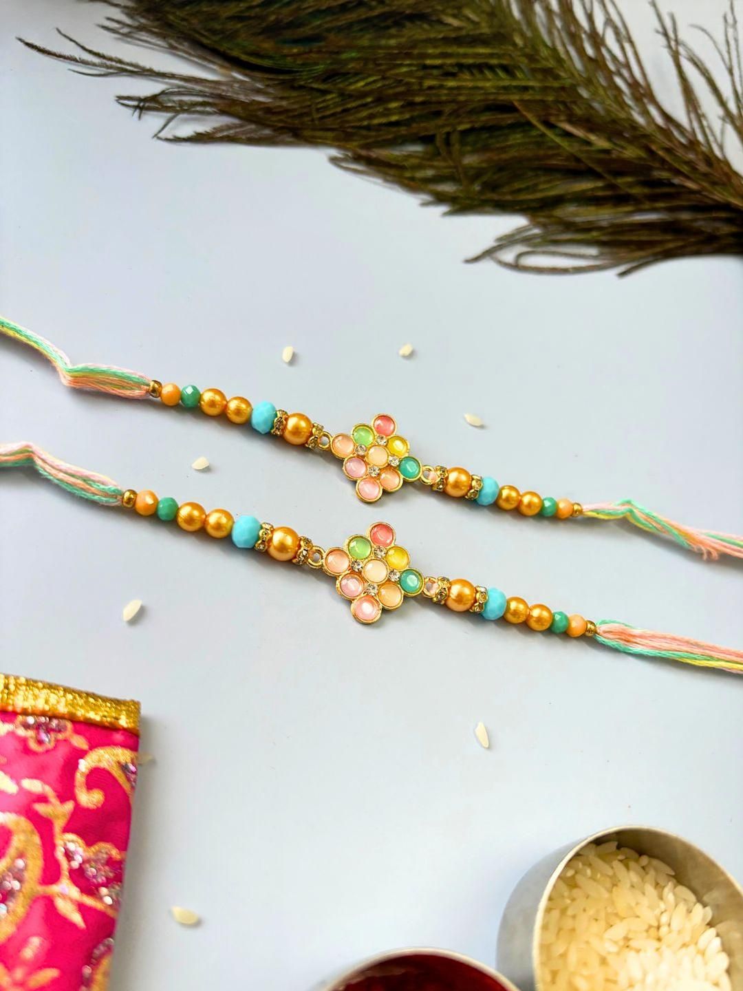 Dhiyona Set of 2 Meenakari Kundan Traditional Handmade Rakhi