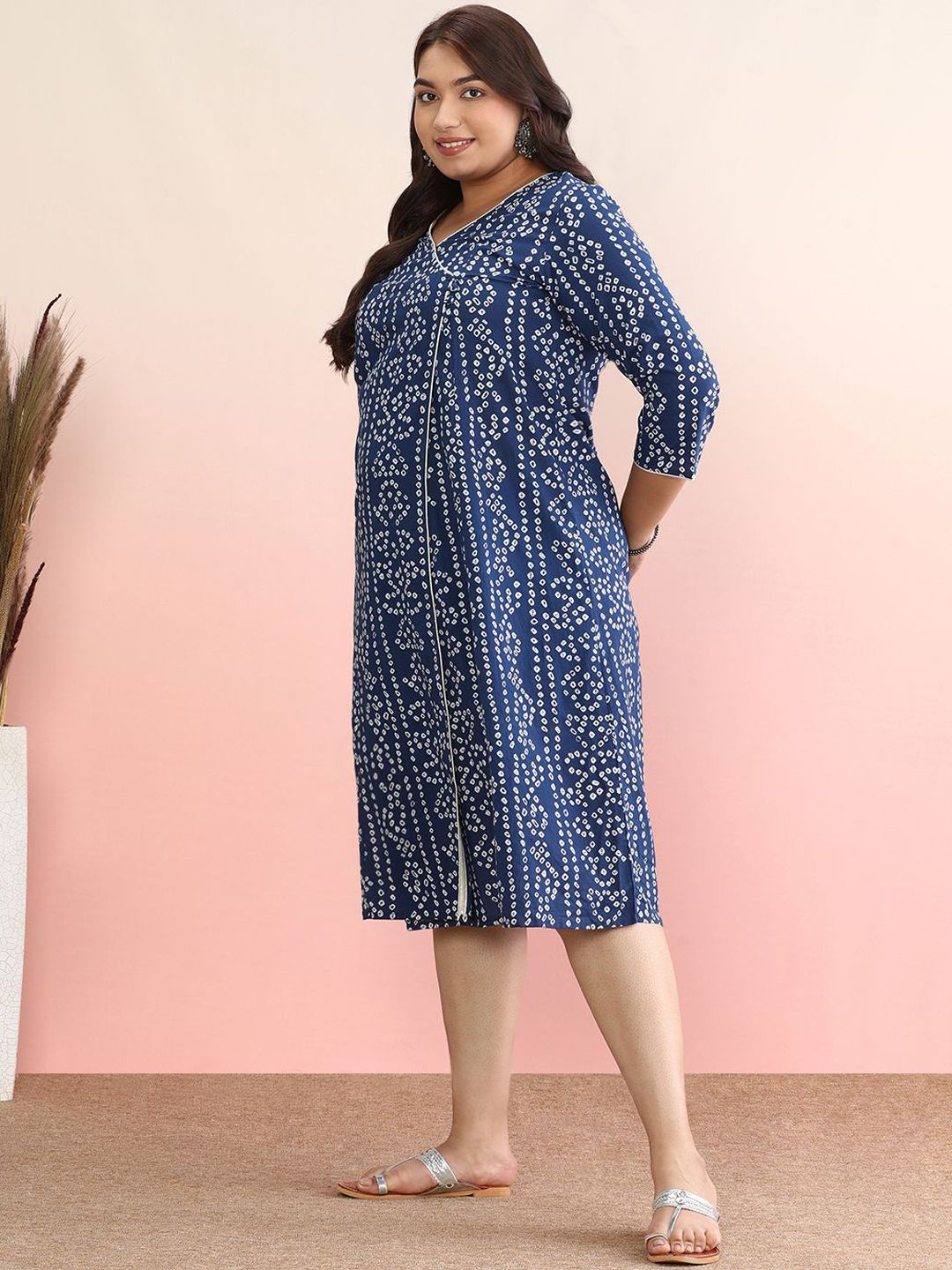 Dhiyona AY Women's Plus Size Geometric Printed V-Neck Pure Cotton A-Line Dress